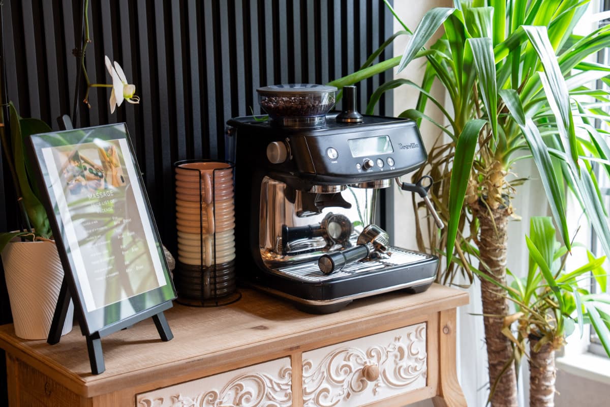 Complimentary espresso bar for guests at LNO Boutique day spa in Centennial, near Denver
